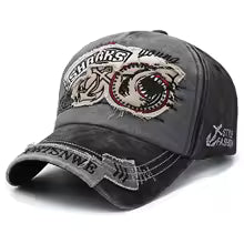 Vintage Distressed Shark Embroidery Baseball Cap Men Washed Cotton Trucker Hat Adjustable Outdoor Sun Hat