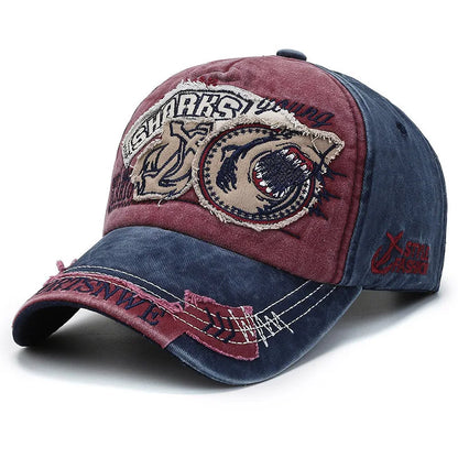 Vintage Distressed Shark Embroidery Baseball Cap Men Washed Cotton Trucker Hat Adjustable Outdoor Sun Hat